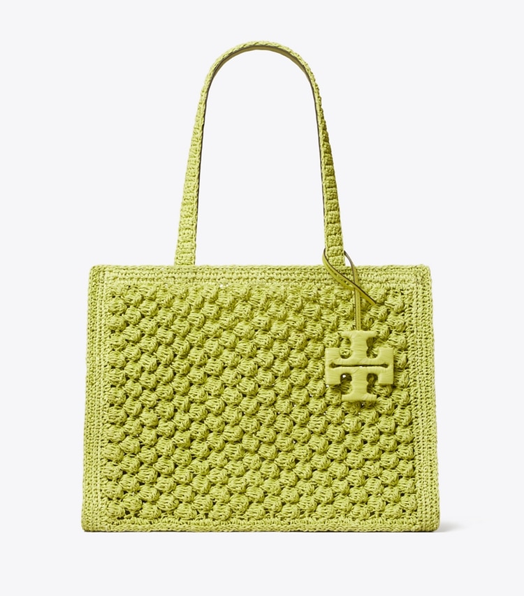 Tory Burch designer tote bags Small Ella Hand-Crocheted Popcorn Tote in Citrus Green front