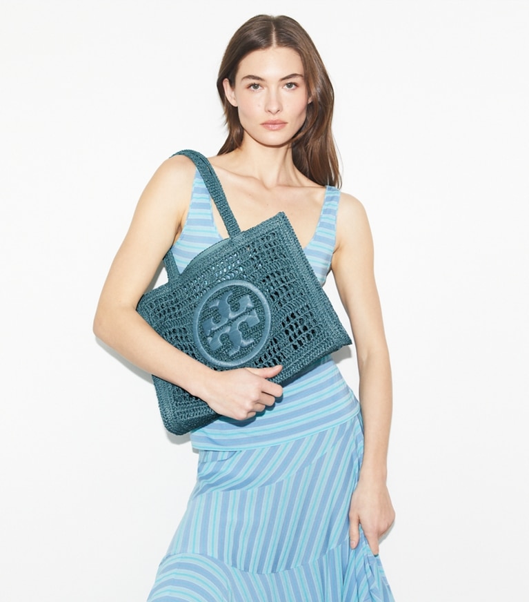 Tory Burch designer トートバッグ エラ ハンドクロシェ スモールトート in Deep Slate angle