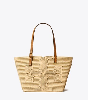 Tory Burch designer tote bags Small Ella Handwoven Raffia Tote in Natural front