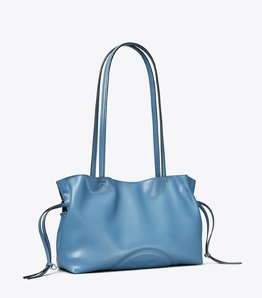 Tory Burch designer tote bags Small Ella natuura™ Drawstring Tote in Electric Blue angle
