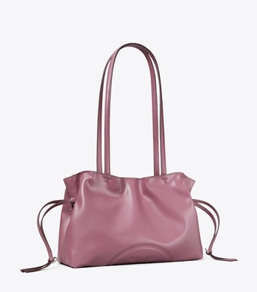 Tory Burch designer tote bags Small Ella natuura™ Drawstring Tote in Plum Haze angle