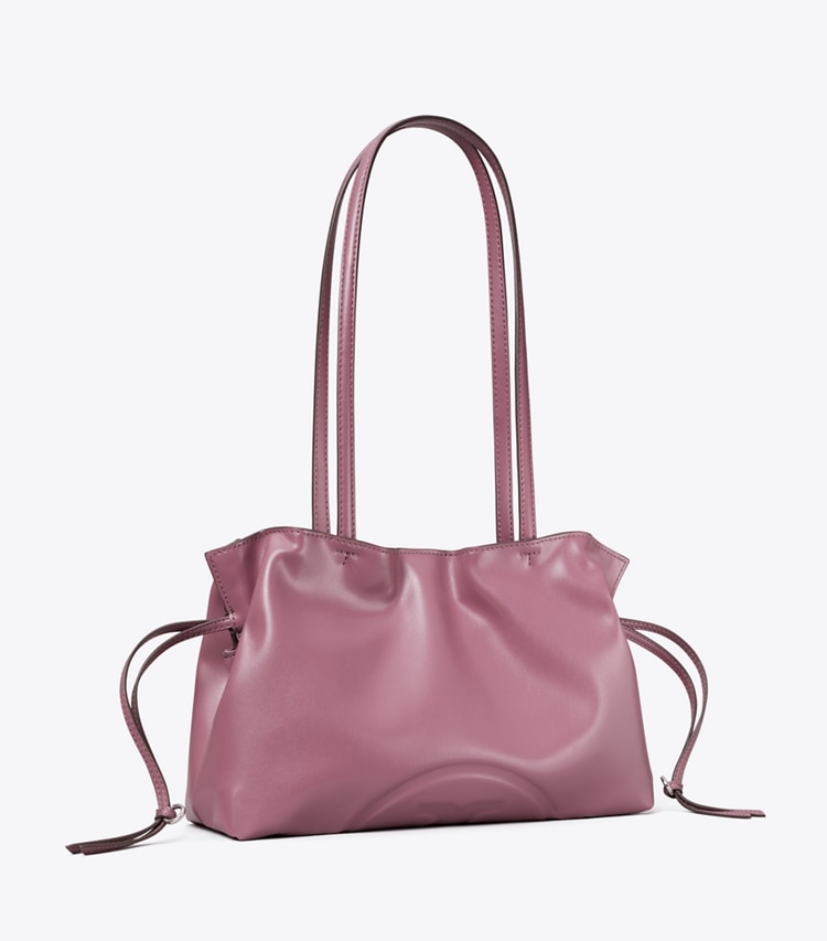 Tory Burch designer tote bags Small Ella natuura™ Drawstring Tote in Plum Haze angle