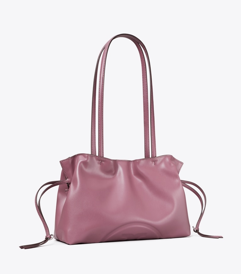 Tory Burch designer tote bags Small Ella natuura™ Drawstring Tote in Plum Haze angle