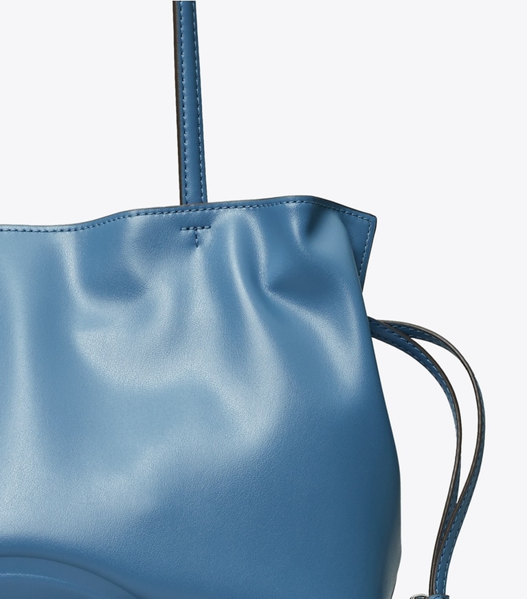 Tory Burch designer tote bags Small Ella natuura™ Drawstring Tote in Electric Blue angle