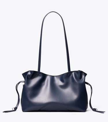 Tory Burch designer tote bags Small Ella natuura™ Drawstring Tote in New Navy front