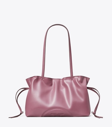 Tory Burch designer tote bags Small Ella natuura™ Drawstring Tote in Plum Haze front