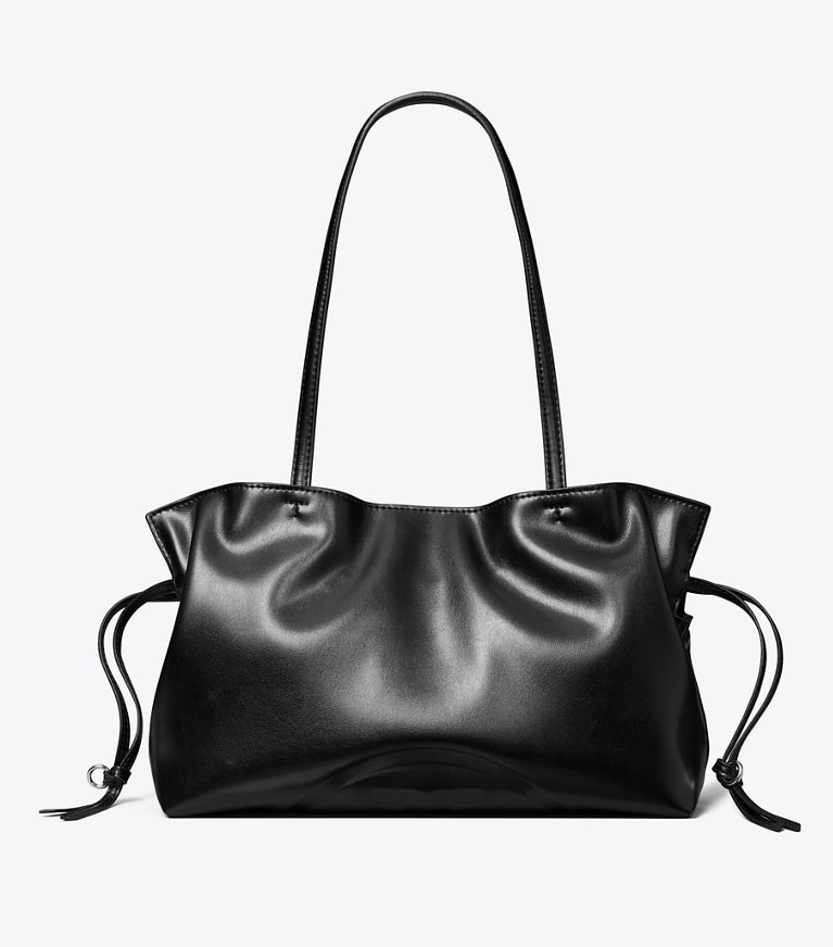 Small Ella natuura™ Drawstring Tote in black | Tory Burch