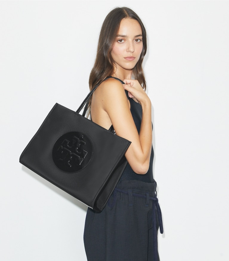 Tory Burch designer tote bags Small Ella Patent Tote in Black angle