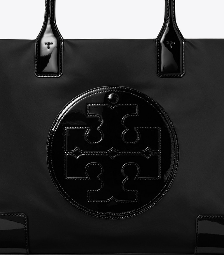 Tory Burch designer tote bags Small Ella Patent Tote Bag in Black angle