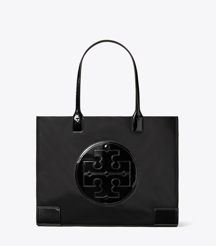 Tory Burch designer tote bags Small Ella Patent Tote Bag in Black front