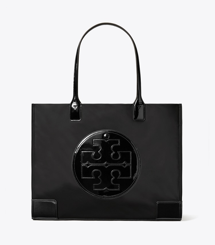 Tory Burch designer tote bags Small Ella Patent Tote Bag in Black front