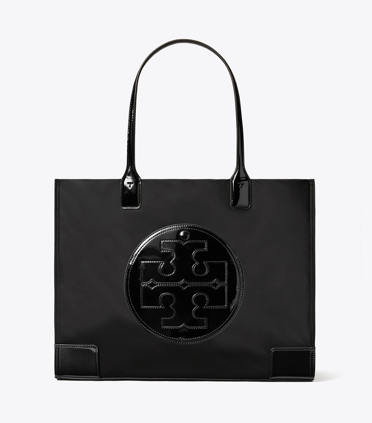 Tory Burch designer tote bags Small Ella Patent Tote Bag in Black angle