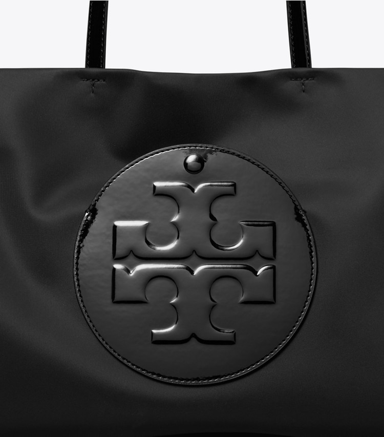 Tory Burch designer tote bags Small Ella Patent Tote in Black detail