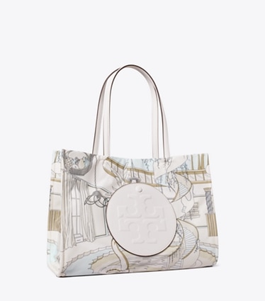 Tory Burch designer tote bags Small Ella Printed Tote in The Pool Beige angle