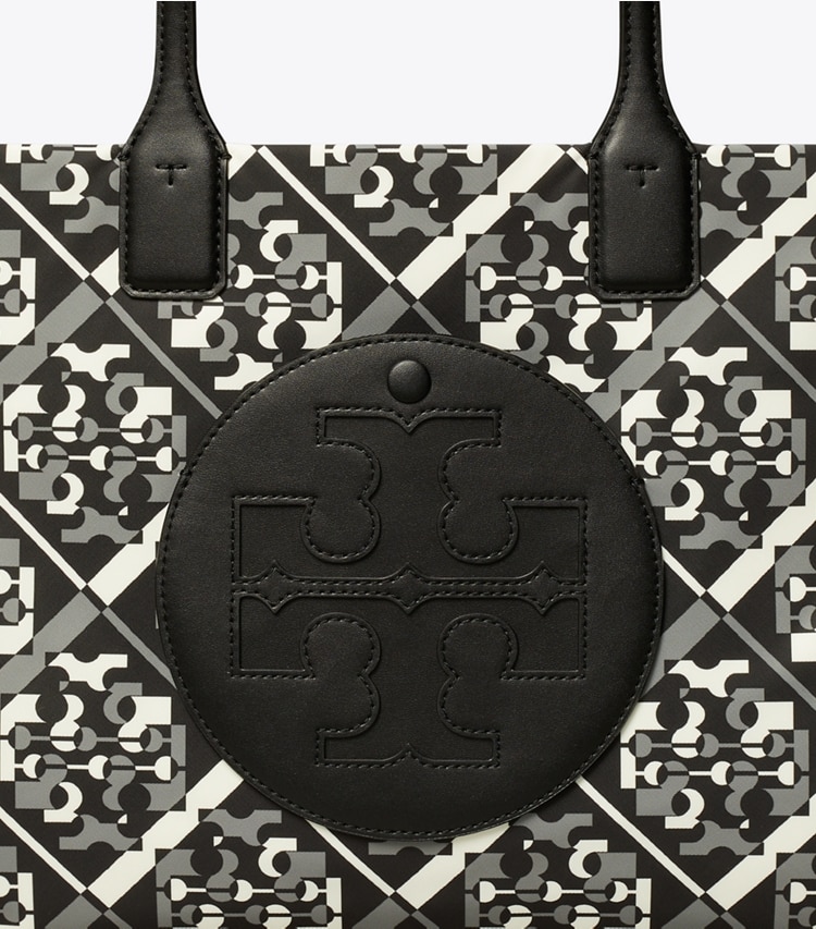 Tory Burch designer tote bags Small Ella Printed Tote in Prismatic Logo detail