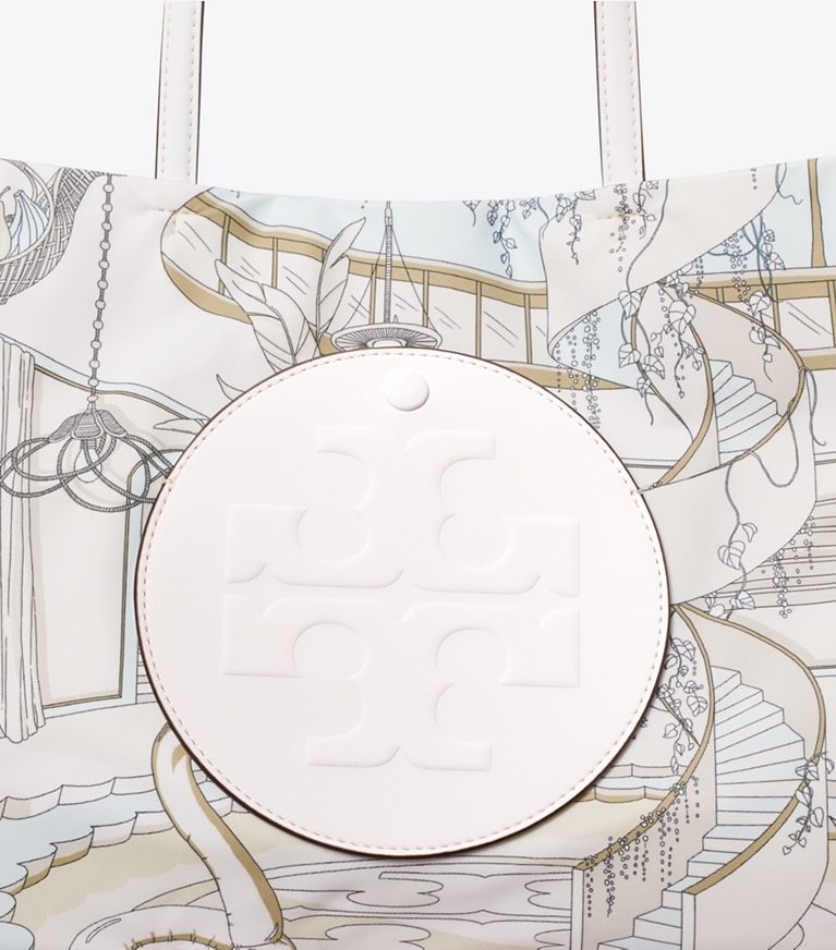 Tory Burch designer tote bags Small Ella Printed Tote in The Pool Beige detail