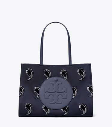 Tory Burch designer トートバッグ エラ プリント スモール トートバッグ in Medium Navy Pajama Print front