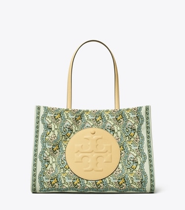 Tory Burch designer tote bags Small Ella Printed Tote in Blue Dream Paisley front