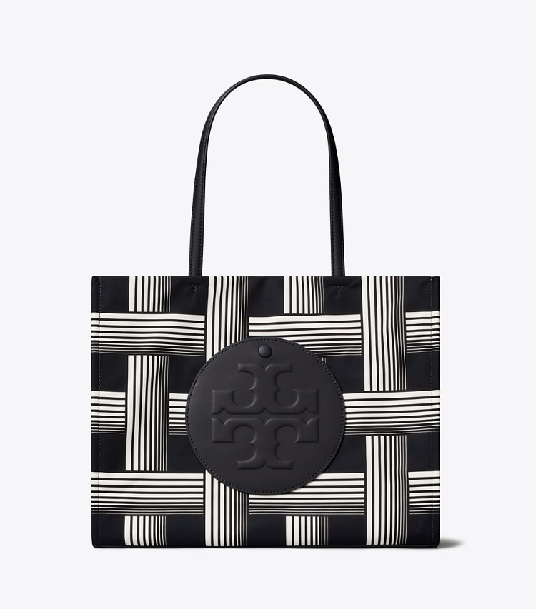 Tory Burch designer tote bags Small Ella Printed Tote in Brown Gradual Stripe Small front