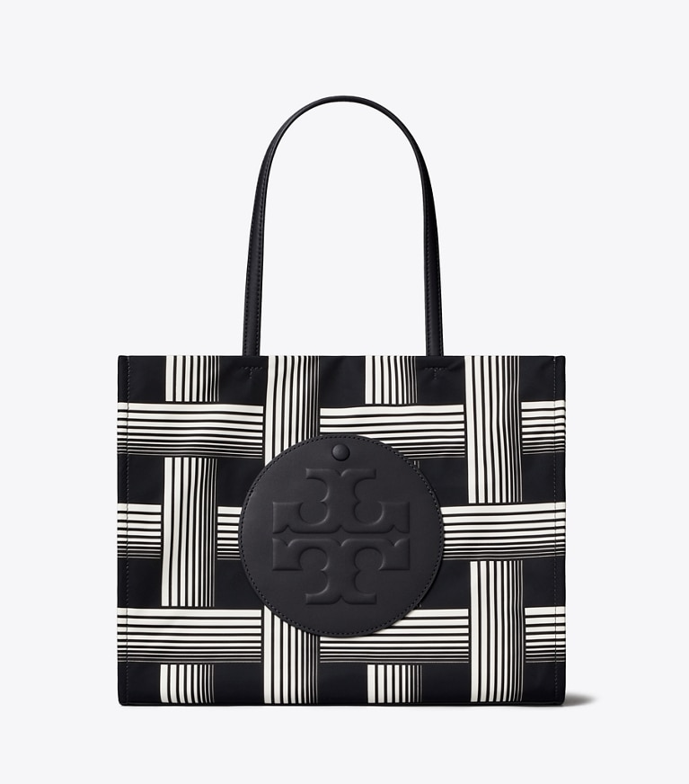 Tory Burch designer tote bags Small Ella Printed Tote in Brown Gradual Stripe Small front
