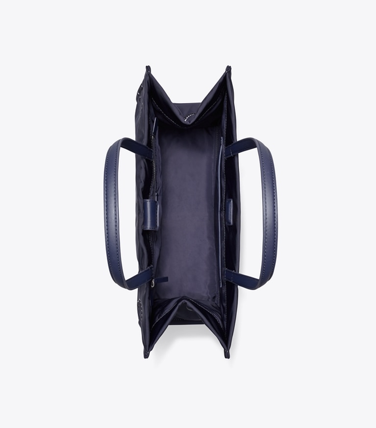 Tory Burch designer borse shopping Small Ella Printed Tote in Medium Navy Pajama Print angle