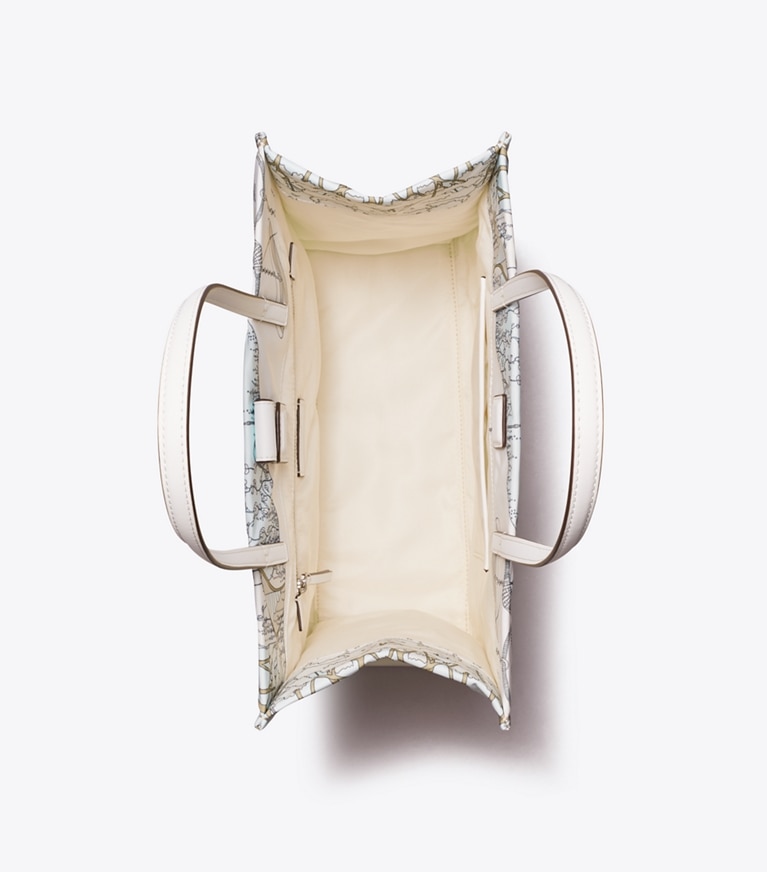 Tory Burch designer tote bags Small Ella Printed Tote in The Pool Beige overhead