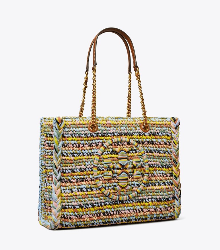 tory burch ella raffia chain tote