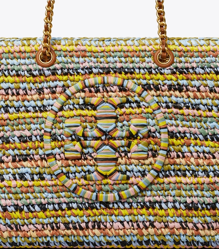 Tory Burch designer tote bags Small Ella Raffia Mélange Chain Tote in Multi angle