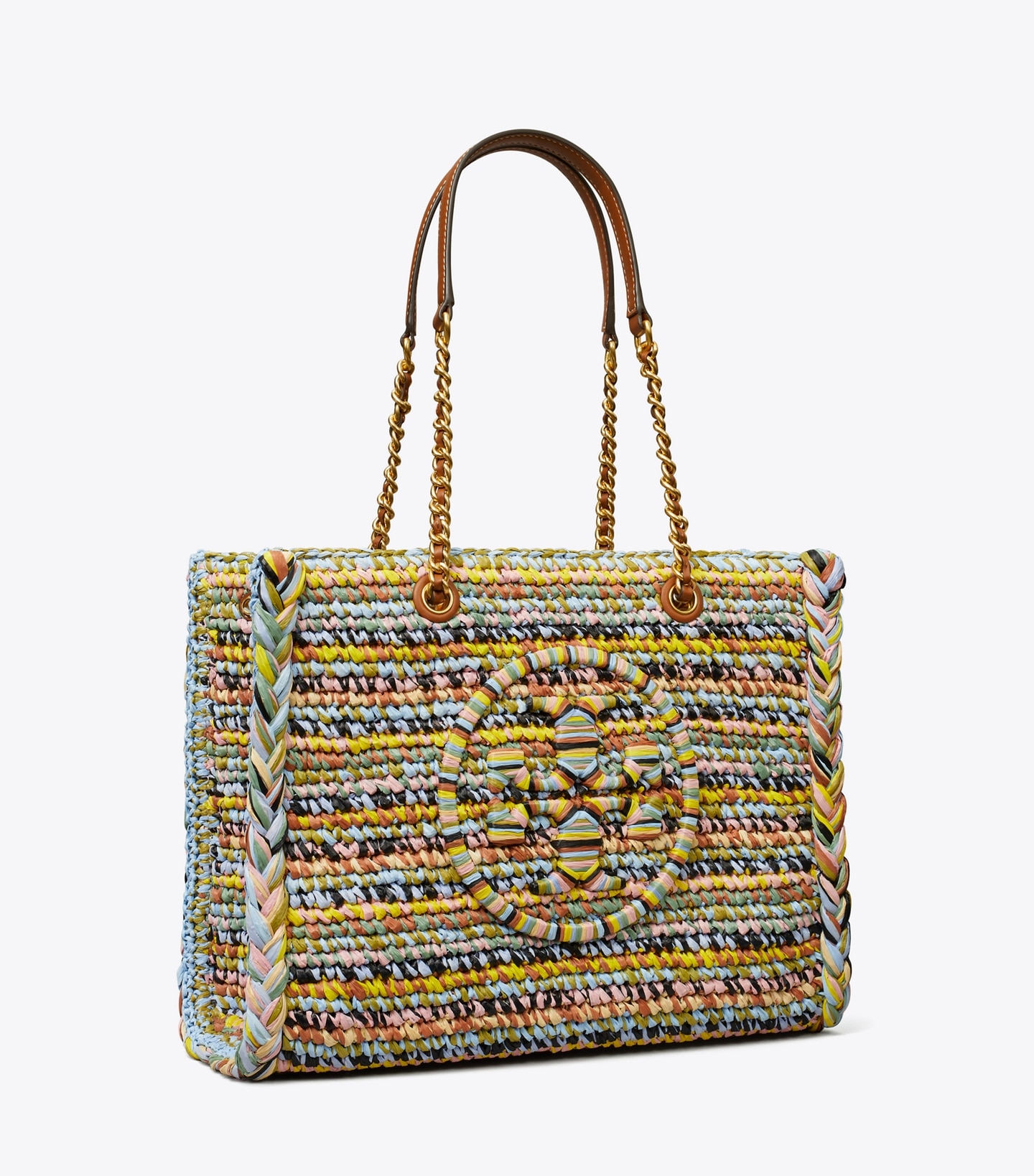 Small Ella Raffia Mélange Chain Tote