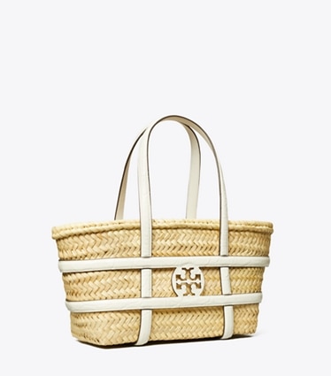 Tory Burch designer tote bags Small Ella Straw Basket in Blanc angle