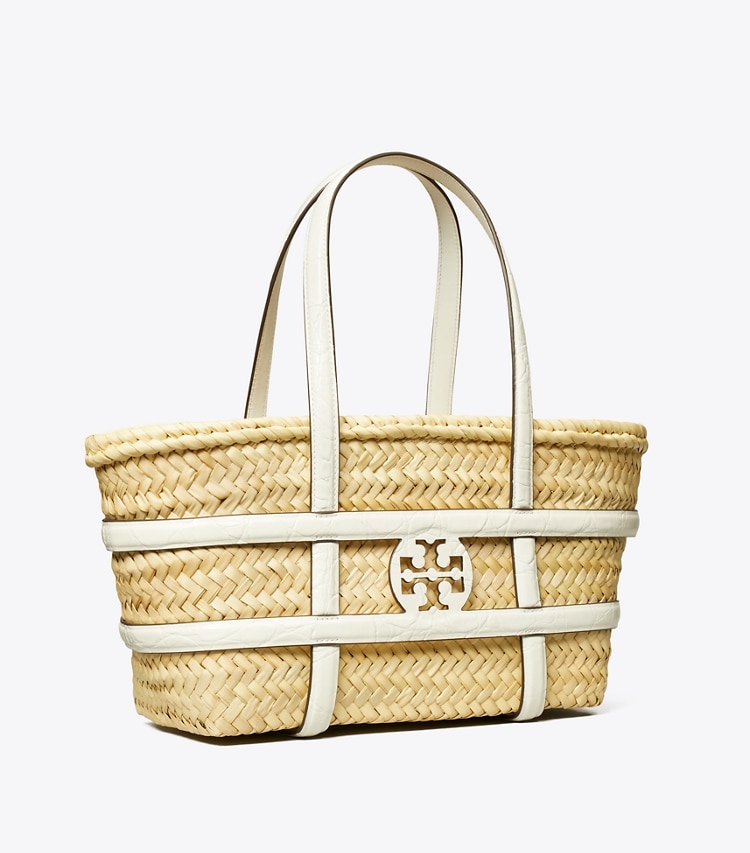 Tory Burch designer tote bags Small Ella Straw Basket in Blanc angle