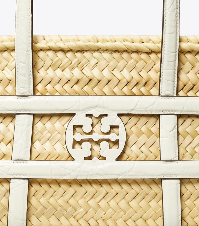 Tory Burch designer tote bags Small Ella Straw Basket in Blanc angle