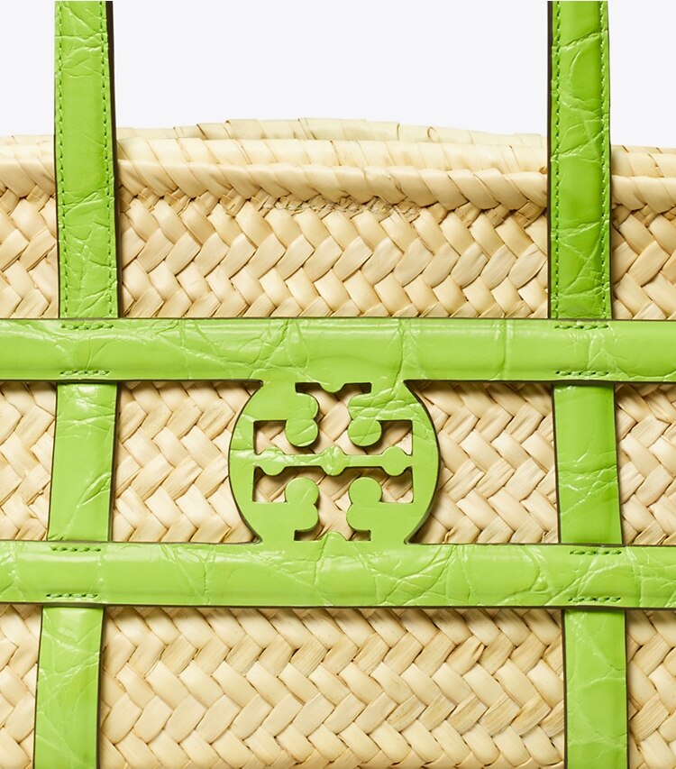 Tory Burch designer トートバッグ エラ ストロー スモール バスケットバッグ in Bright Fern ディテール