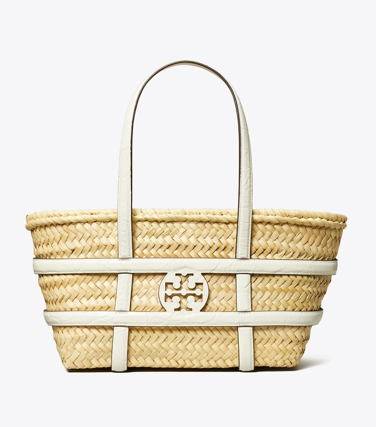 Tory Burch designer tote bags Small Ella Straw Basket in Blanc front