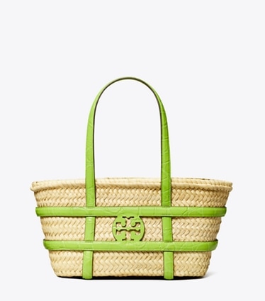 Tory Burch designer トートバッグ エラ ストロー スモール バスケットバッグ in Bright Fern front