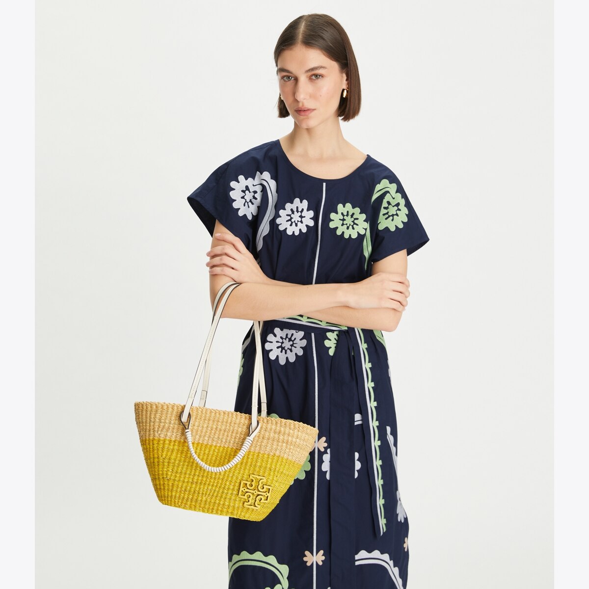 【TORY BURCH】 Ella mini ストロー バケットバッグ ella-straw-mini-basket-