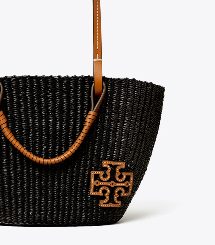 Tory Burch designer tote bags Small Ella Straw Basket Tote in Black detail