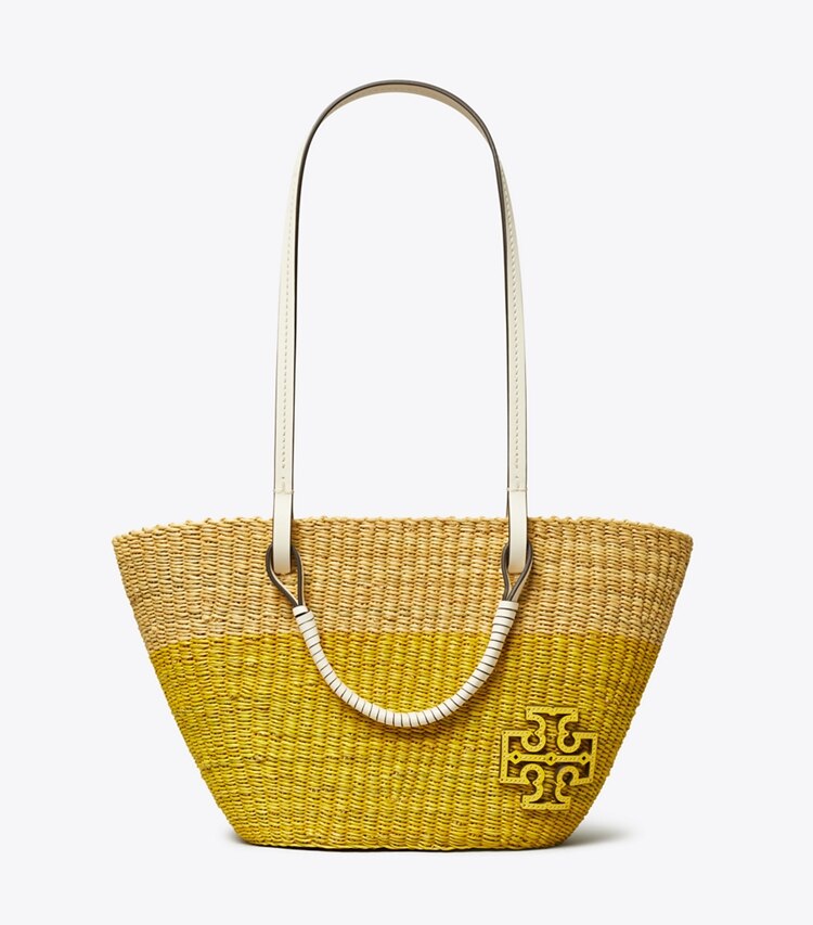 Tory Burch designer tote bags Small Ella Straw Basket Tote in Natural / Banana Ice front