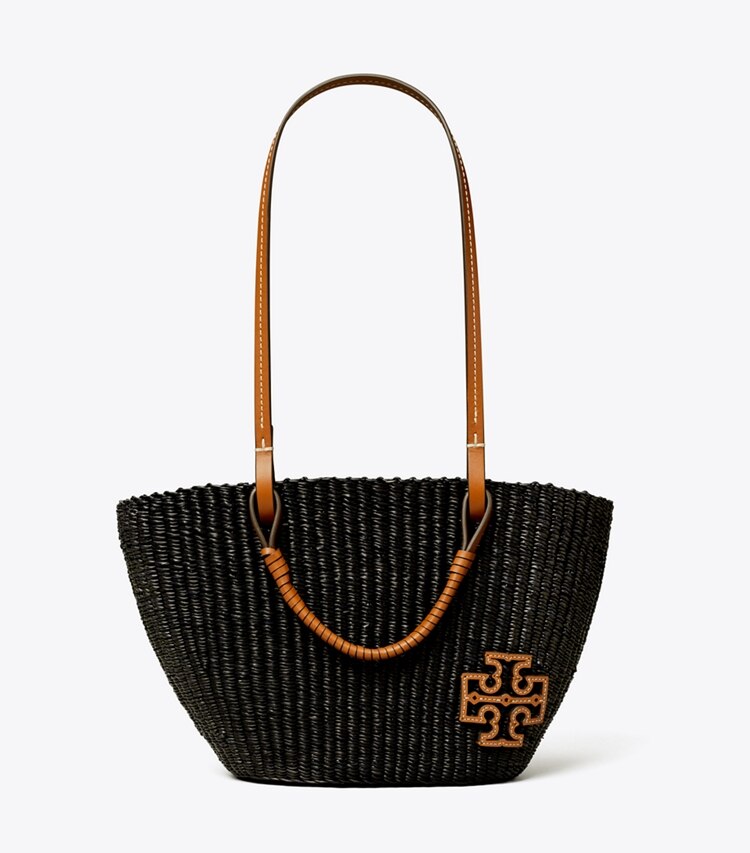 Tory Burch designer tote bags Small Ella Straw Basket Tote in Black front