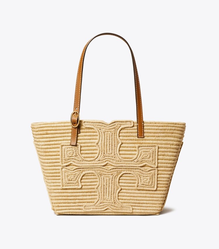 Tory Burch designer tote bags Small Ella Structured Raffia Tote in Natural front