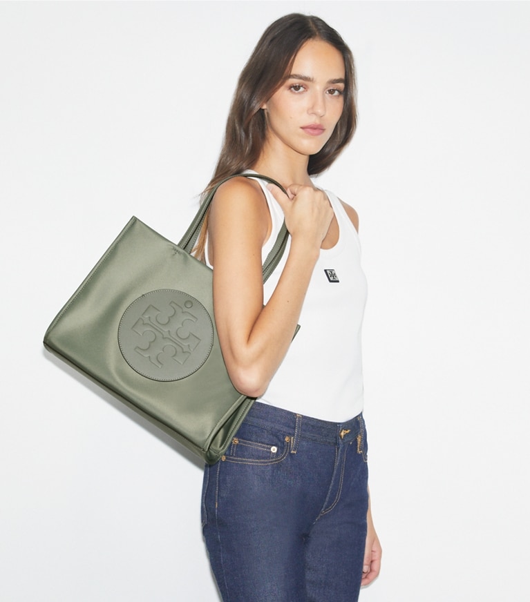 Tory Burch designer tote bags Small Ella Tote in Stone angle