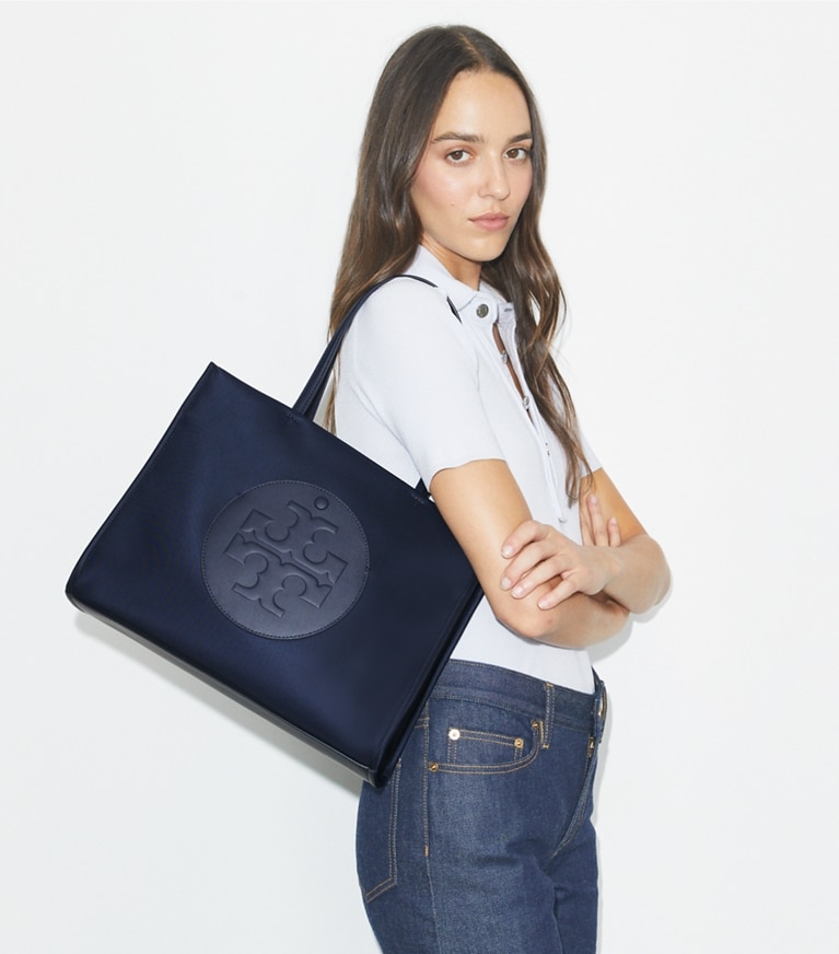 Tory Burch designer tote bags Small Ella Tote in NEW NAVY angle