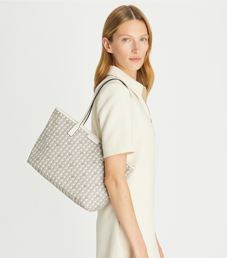 Tory Burch designer tote bags Small Ever-Ready Zip Tote in NEW IVORY angle