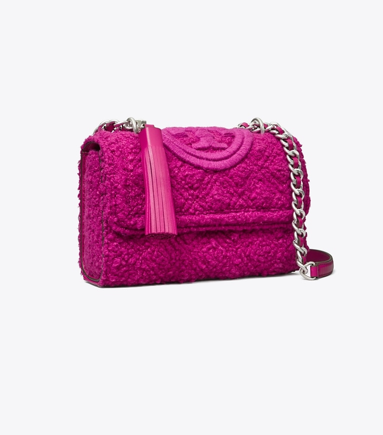Tory Burch designer shoulder bags Small Fleming Bouclé Convertible Shoulder Bag in PRICKLY PEAR angle