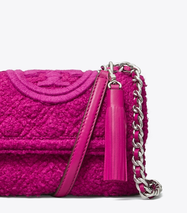 Tory Burch designer shoulder bags Small Fleming Bouclé Convertible Shoulder Bag in PRICKLY PEAR angle