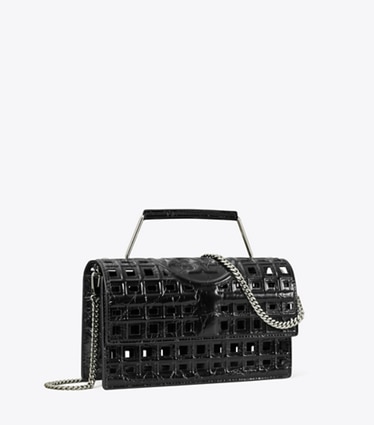 Tory Burch designer ショルダーバッグ フレミング ケージ スモールショルダーバッグ in Black angle