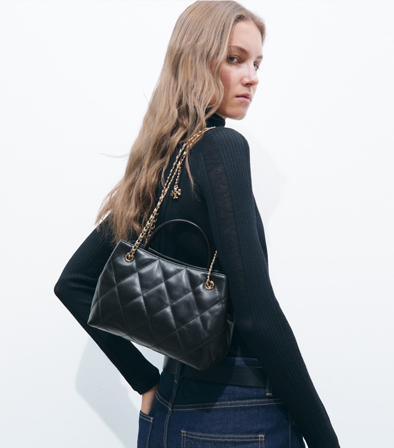 Tory Burch designer crossbody bags Small Fleming Carryall in Black additional on model