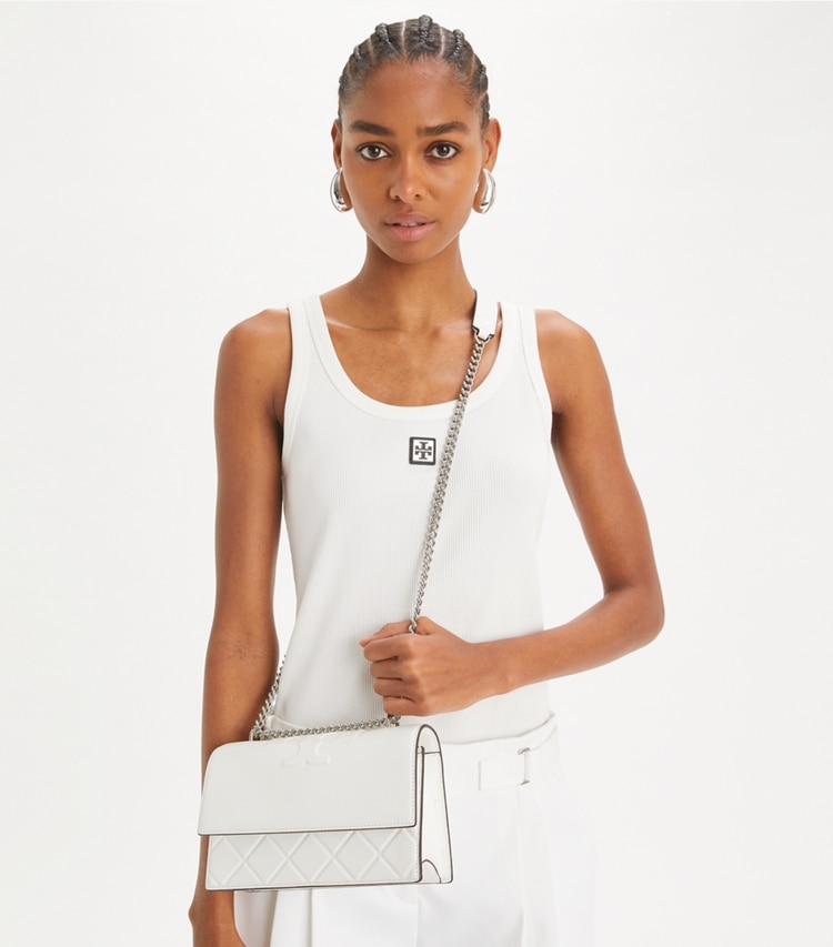 Tory Burch designer shoulder bags Small Fleming Convertible Shoulder Bag in Blanc additional on model