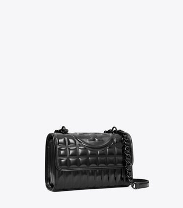 Tory Burch designer ショルダーバッグ フレミング メタリック キルト スモール コンバーチブル ショルダーバッグ in Black angle