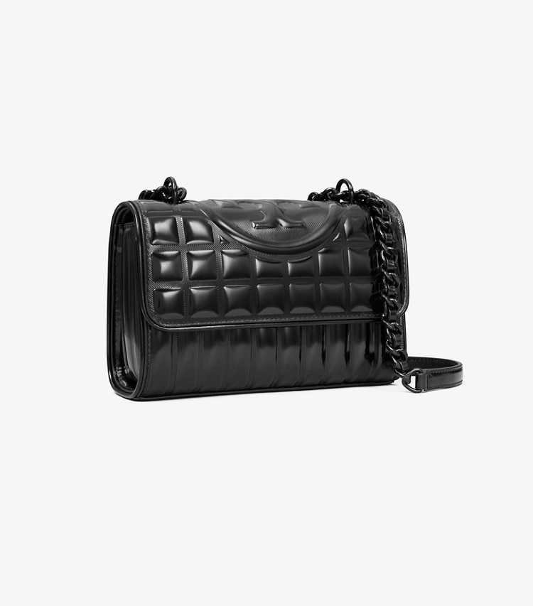 Tory Burch designer ショルダーバッグ フレミング メタリック キルト スモール コンバーチブル ショルダーバッグ in Black angle